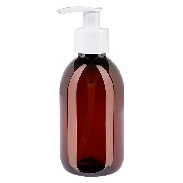 PET-flaske 250 ml med dispenserpumpe hvid PET-flaske 250 ml med dispenserpumpe hvid