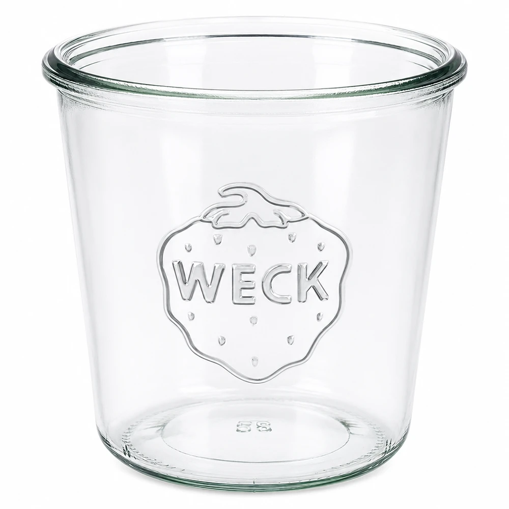 580 ml Briller WECK RR100 WECK 580 ml RR100 murerbalje i klart glas med præget logo til konservering og inddækning