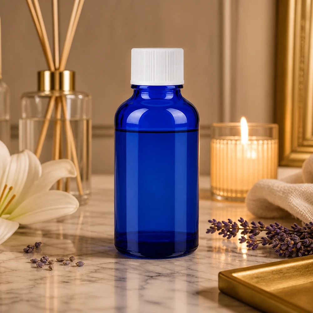 30 ml flaske 11 mm SV hvid STD BlueLine UT18/30 30 ml BlueLine-glasflaske med UV-beskyttelse til lysfølsomme stoffer og naturkosmetik