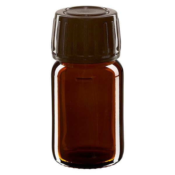 30 ml medicinflaske brun, hætte brun med manipulationssikker ring ApoGlas. Farmaceutisk kvalitet fra EU-produktion. 28 mm (PP28) gevind. (sirup, lys glasflaske) 30 ml medicinflaske brun, hætte brun med manipulationssikker ring ApoGlas. Farmaceutisk kvalitet fra EU-produktion. 28 mm (PP28) gevind. (sirup, lys glasflaske)