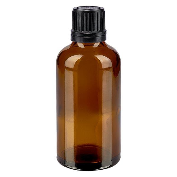 Apoteksflaske brun 50ml dryp v. Pr. 1mm sort OV