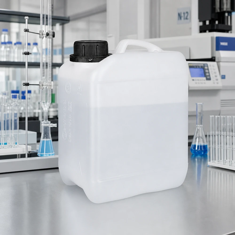 Lille plastdunk på 2,5 liter, gennemskinnelig, med UN-godkendelse og robust skruelåg