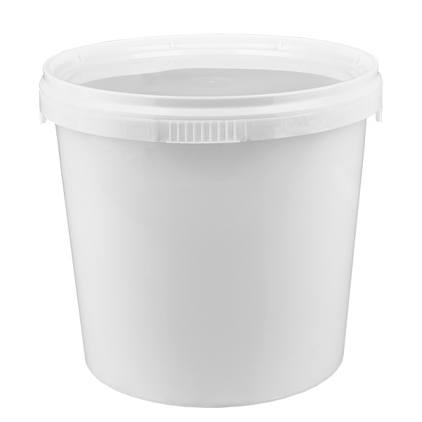 1 liters spand af hvid PP-plast med låg