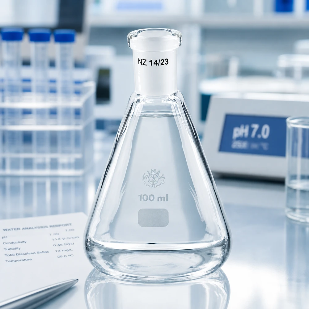 Erlenmeyer-kolbe 100 ml med standard slebet led (14/23) Erlenmeyer-kolbe 100 ml med standard slebet led (14/23)