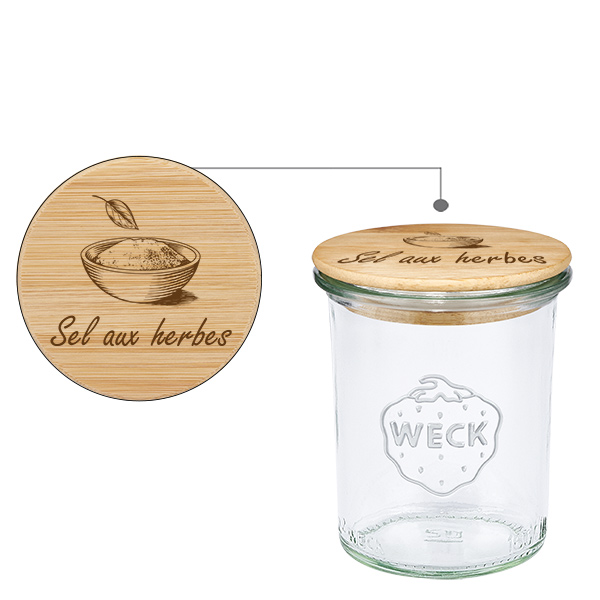 Træbeklædning "Sel aux herbes" med WECK-glas renversé Træbeklædning "Sel aux herbes" med WECK-glas renversé