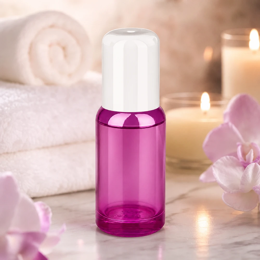 20 ml roll-on-flaske hvid standard PurpleLine UT18/20 Roll-on-flaske 20 ml lavet af højkvalitetsglas i transparent lilla med praktisk hætte