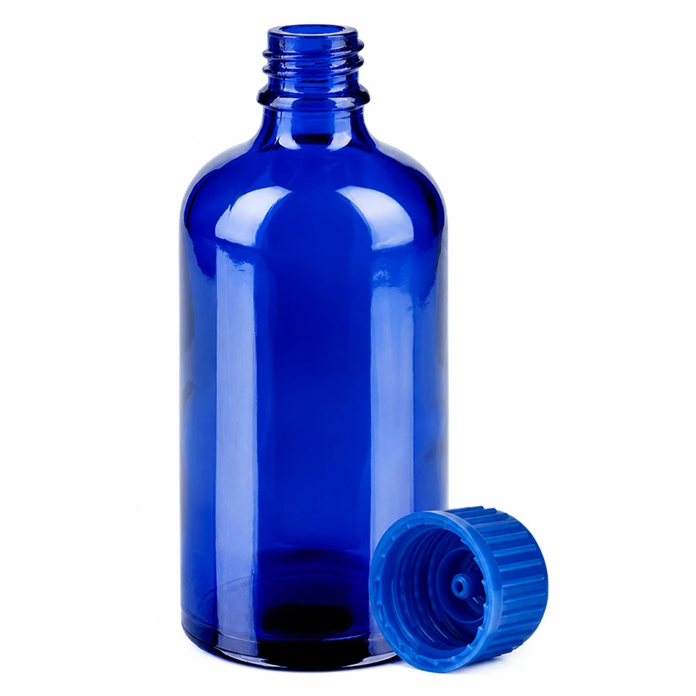 100 ml flaske 11 mm SV blå STD BlueLine UT18/100 100 ml dråbeflaske blå med 11 mm gevind til æteriske olier og essenser