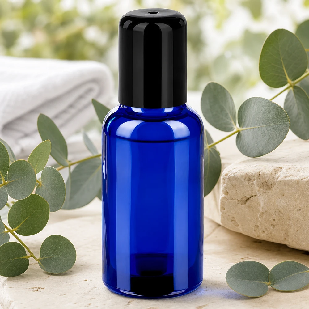 Premium 30 ml glasflaske Roll-On STD BlueLine UT18/30 i elegant koboltblå til aromaterapi