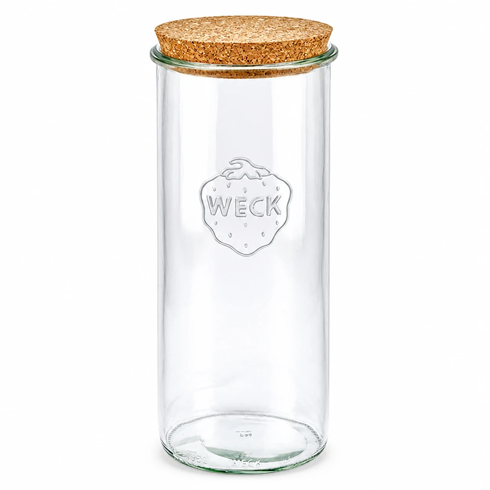 1500 ml Briller WECK RR100 med kork natur WECK RR100 opbevaringskrukke 1500 ml med naturligt korklåg opbevaringskrukke konserveringskrukke gennemsigtig
