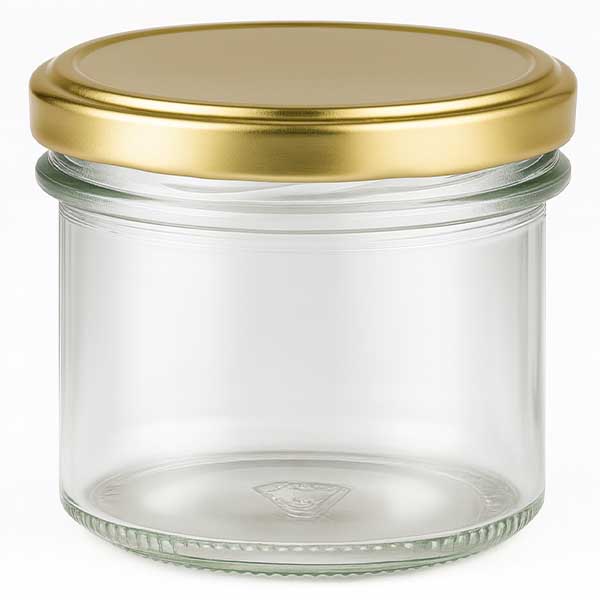 125 ml Briller med BasicSeal-låg guld UNiTWIST 125ml Sturzglas leer mit goldenem BasicSeal Deckel UNiTWIST für Marmelade und Konserven