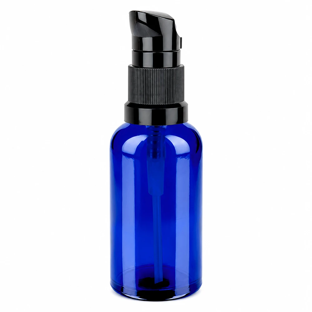50 ml pumpeflaske sort STD BlueLine UT18/50 50 ml pumpeflaske blå med sort pumpedispenser STD BlueLine UT18/50