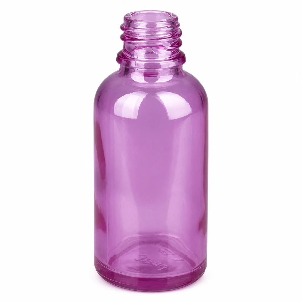30 ml næsesprayflaske hvid/transparent standard PurpleLine. UT18/30 Violet glasflaske 30 ml til næsespray med skruegevind UT18 i høj kvalitet