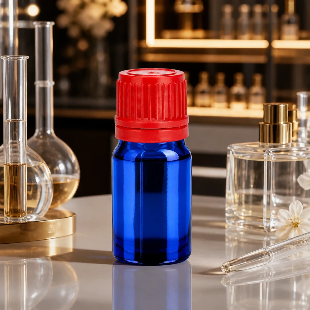 5 ml flaske 11 mm SV rød OV BlueLine UT18/5 5 ml laboratorieflaske af høj kvalitet lavet af blåt glas med præcist skruegevind BlueLine UT18/5