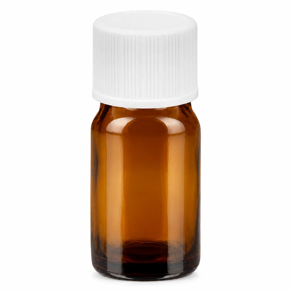 5ml flaske 11mm SV hvid STD BrownLine UT18/5 5 ml brun glasflaske med hvidt skruelåg til æteriske olier og kosmetik