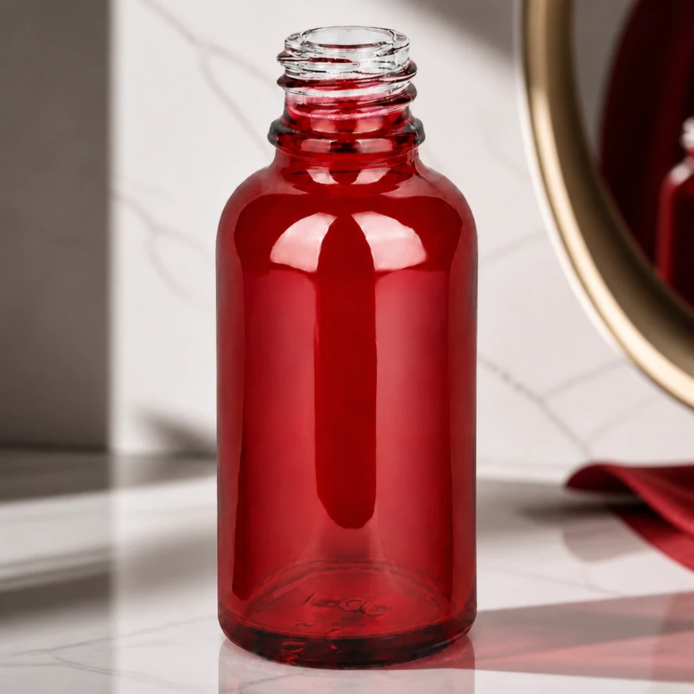 30 ml Apoteksflaske RedLine UT18/30 UNiTWIST Elegant rød apotekerflaske RedLine UT18/30 UNiTWIST 30 ml med skinnende glasoverflade