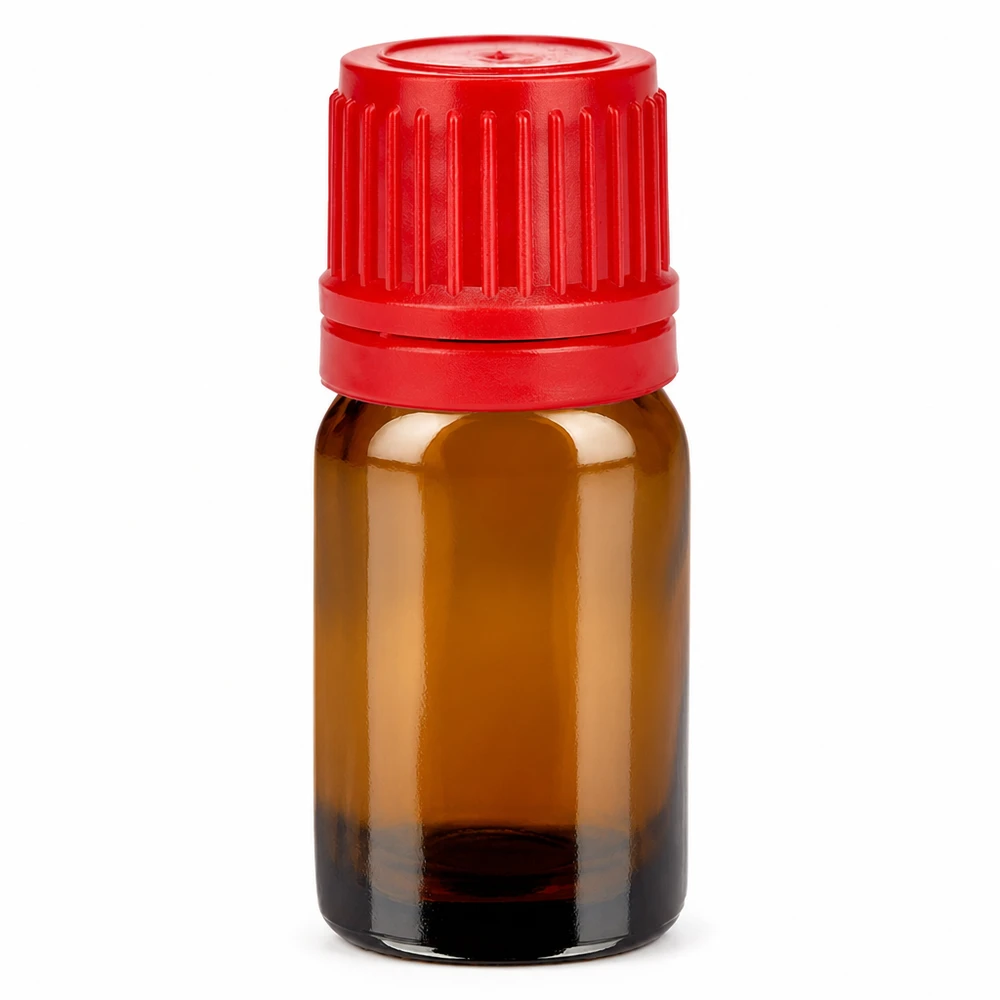 5ml flaske 11mm SV rød OV BrownLine UT18/5 5 ml ravfarvet glasflaske med rød hætte til æteriske olier og aromaterapi