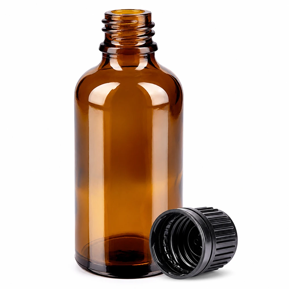 50 ml flaske 11 mm SV sort OV BrownLine UT18/50 Brun apotekerflaske 50 ml med gevind og aftagelig hætte til lysfølsomme stoffer
