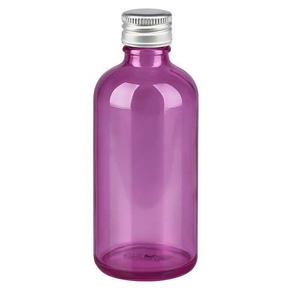 100 ml flaske. 11 mm skruelåg aluminium-sølv standard PurpleLine. UT18/100