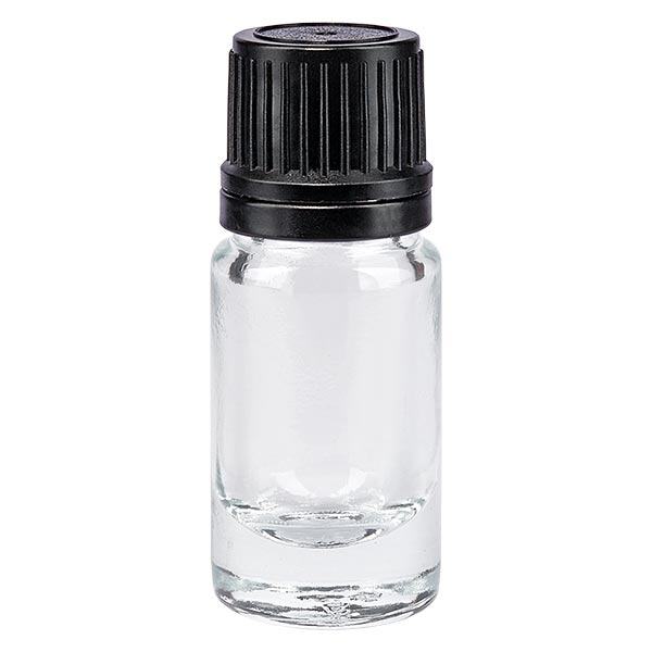 Apoteksflaske klar 5ml skruelåg sort hælde r. OV Apoteksflaske klar 5ml skruelåg sort hælde r. OV