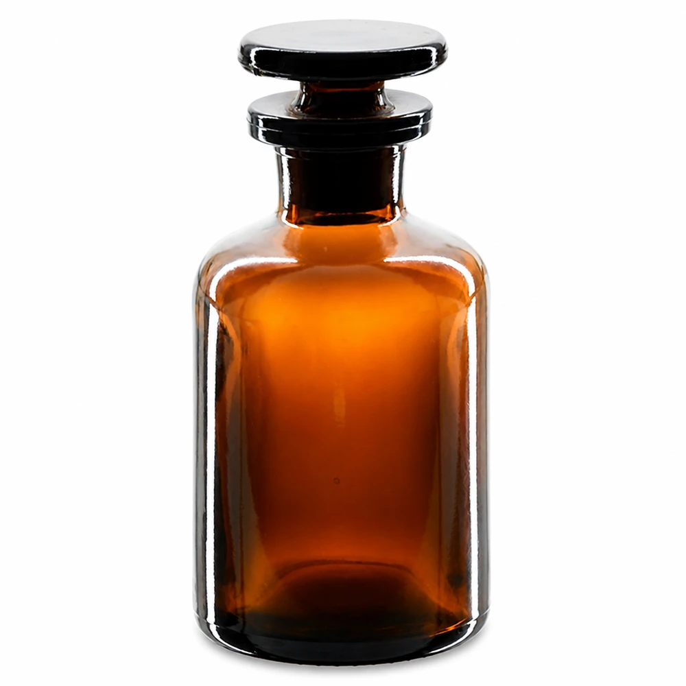 Rund skulderflaske 50 ml brun glasprop med smal hals Brun flaske med runde skuldre, 50 ml, med glasprop til laboratoriebrug og kemiske reagenser