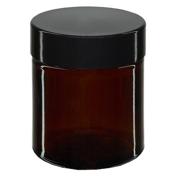 30 ml glaskrukke brun, med sort bakelitlåg ApoGlas. Farmaceutisk kvalitet fra EU-produktion. Fødevaresikker. Med UV-beskyttelse.