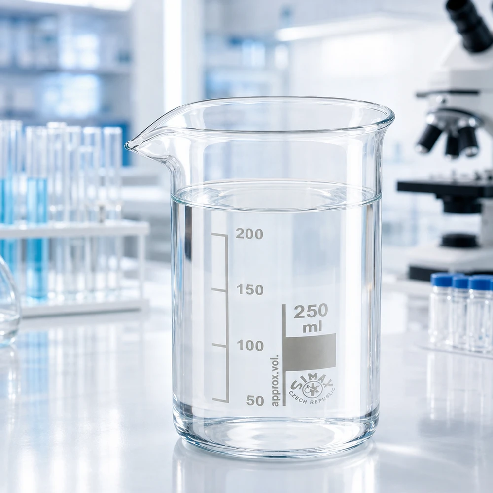 Bæger 250 ml borosilikatglas, høj form Gennemsigtigt laboratoriebæger, 250 ml, høj model, Simax-borosilikatglas med indbrændt ml-skala