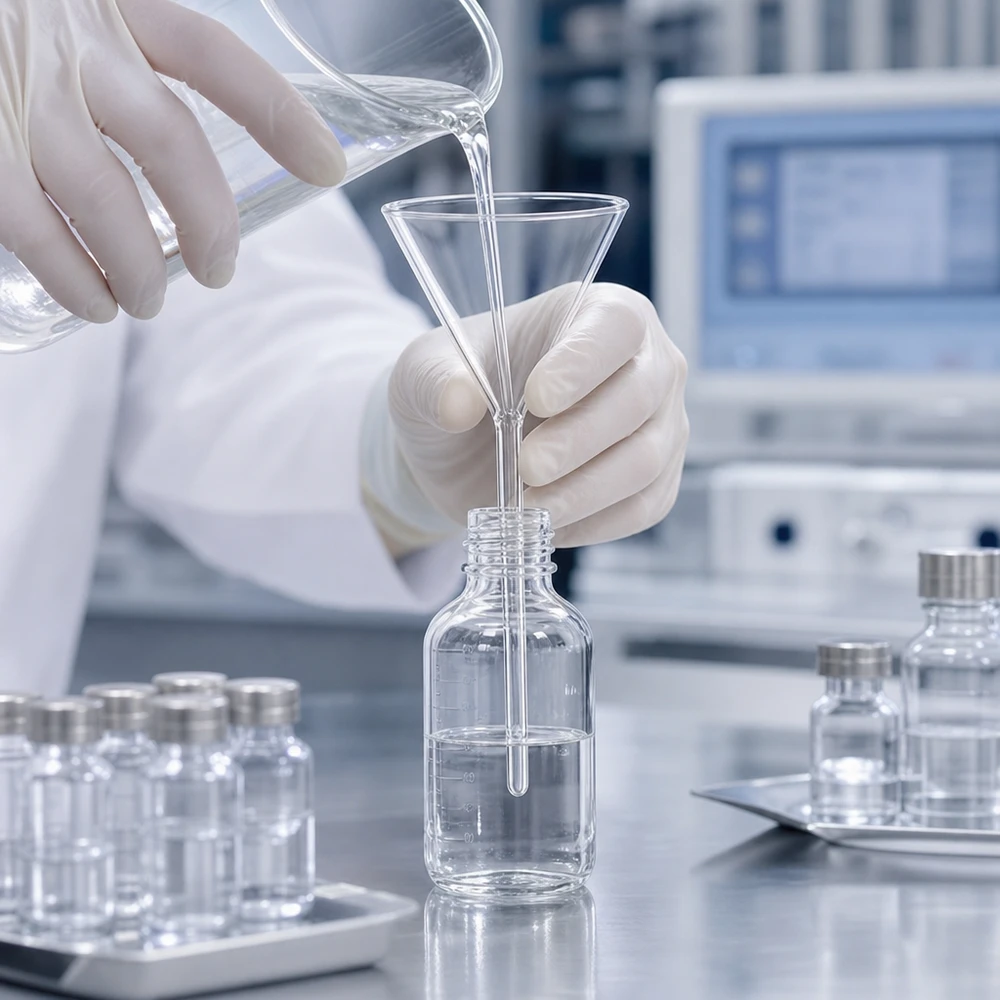 Tragt Ø 100 mm sodakalk, vinkel 60°, kort model Professionel laboratorietragt af robust sodakalkglas med en optimal åbning på 100 mm til sikre eksperimenter