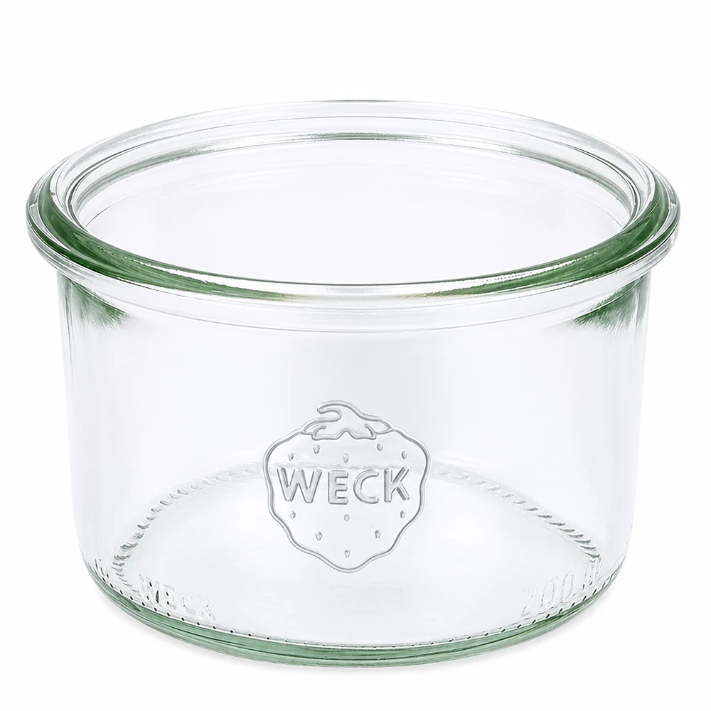 200 ml WECK RR80-glas med skrå kant WECK 200 ml RR80 murerbalje til konservering og konserves med WECK-logo