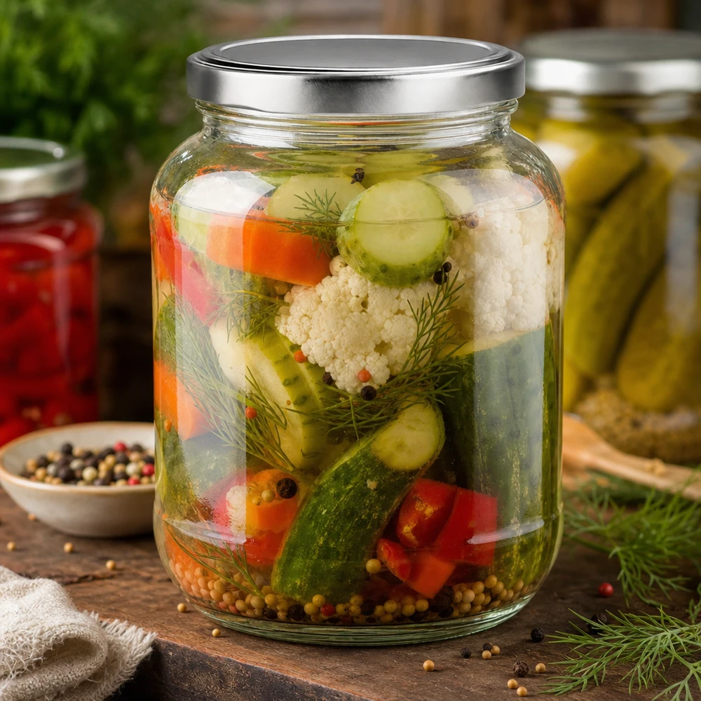 370 ml oval krukke med BasicSeal-låg sølv UNiTWIST 370 ml ovalt glas med BasicSeal-låg til syltede grøntsager og pickles med dild og krydderier