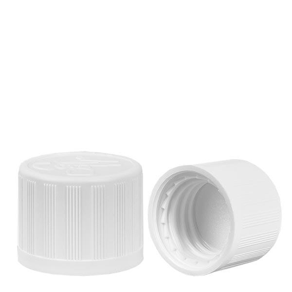 Skruelåg hvid (DIN18, UT18) Børnesikret standard. Til ApoGlas®, UNiTWIST® & Miron® Apoteksflasker 5-100 ml med 18 mm gevind. Skruelåg hvid (DIN18, UT18) Børnesikret standard. Til ApoGlas®, UNiTWIST® & Miron® Apoteksflasker 5-100 ml med 18 mm gevind.