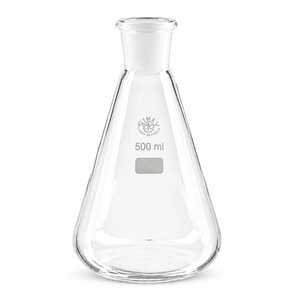 Erlenmeyer-kolbe 500 ml med standard slebet led (29/32) Konisk glaskolbe 500 ml med slebet led NS 29/32 til præcist laboratoriearbejde