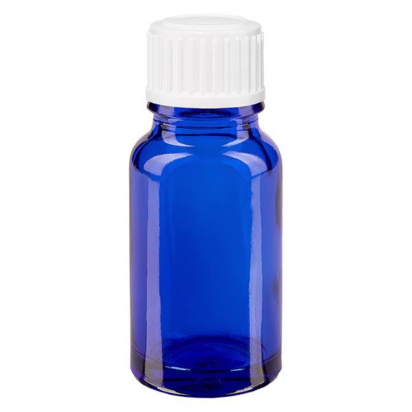 Apoteksflaske blå 10ml skruelåg hvid pc Apoteksflaske blå 10ml skruelåg hvid pc