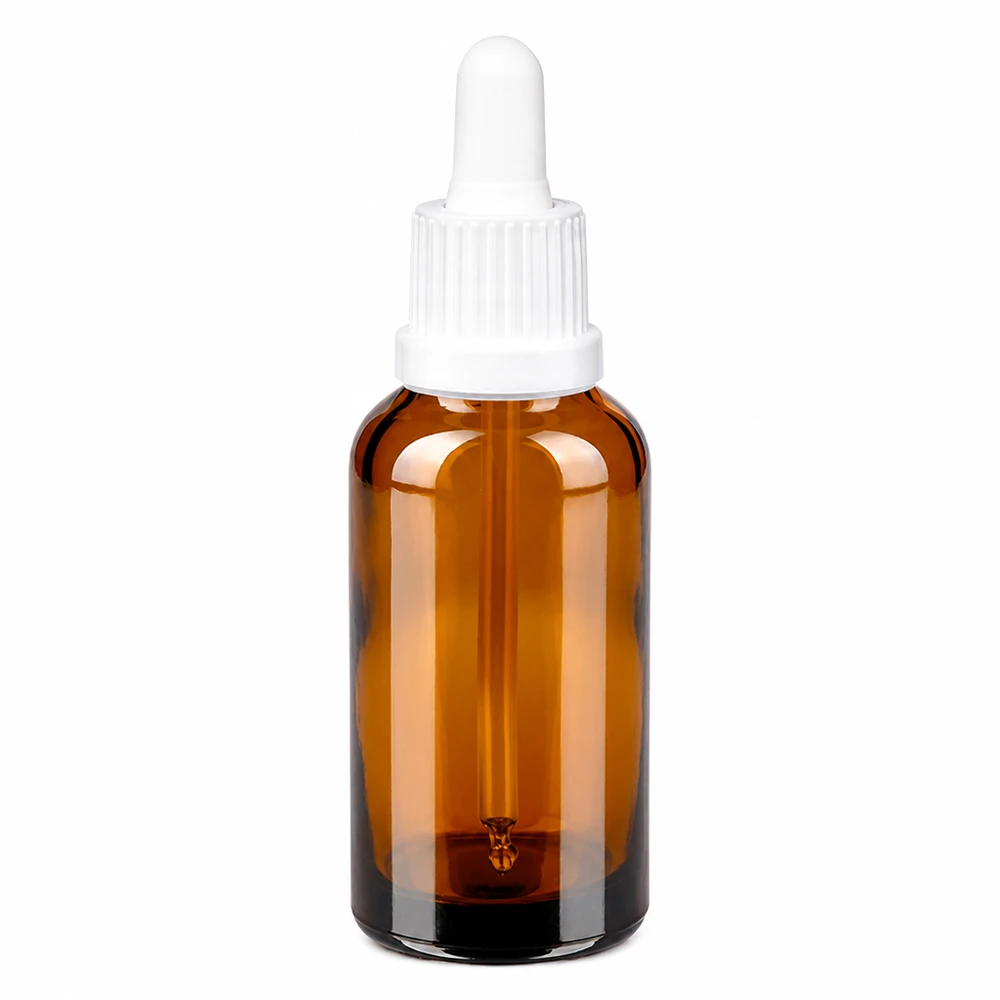 30 ml pipetteflaske hvid OV BrownLine UT18/30 30 ml pipetteflaske af brunt glas med hvid dråbehætte til æteriske olier