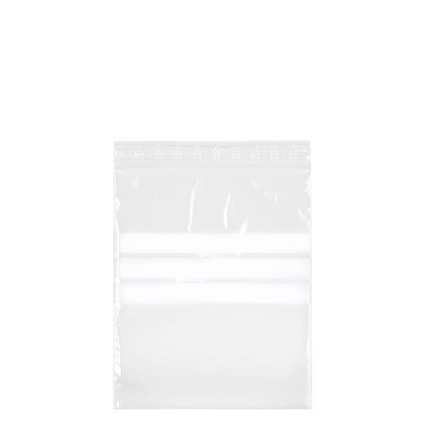 PolyZip med skrivefelt (pakke med 100) 180x250mm. Fremstillet af klar PE 50µm. Også til fødevarer. Med skrivefelt og trykforsegling med lynlås.