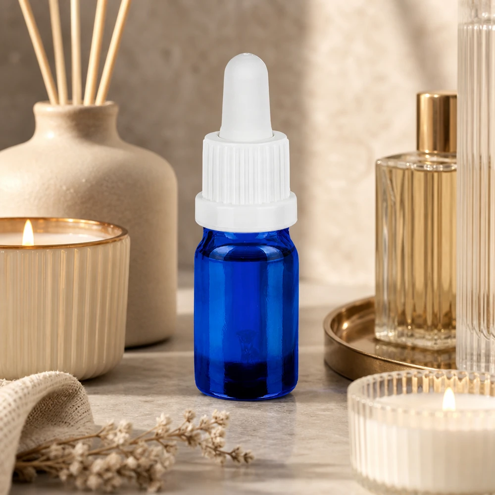 5 ml pipetteflaske hvid OV BlueLine UT18/5 Præcis pipetteflaske 5 ml i koboltblå til aromaterapi og wellness-produkter