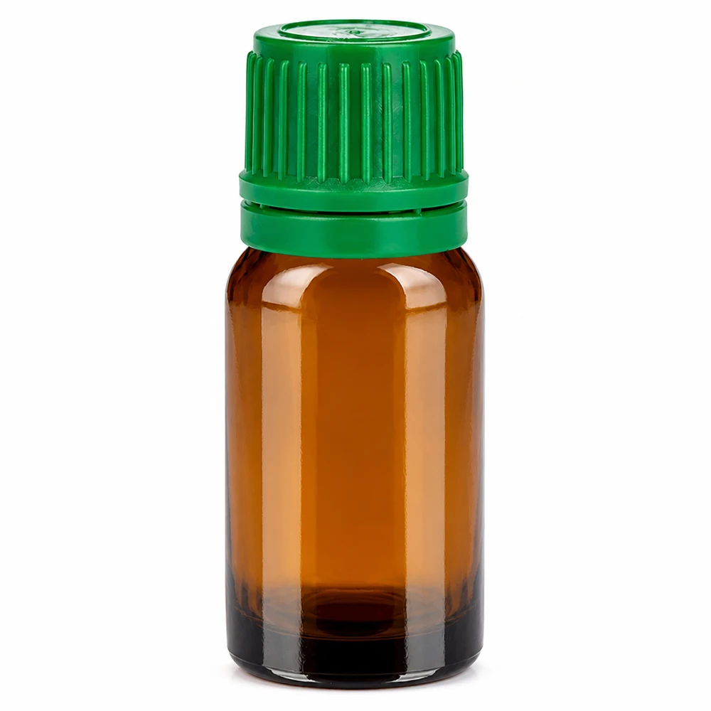 10 ml flaske 11 mm SV grøn OV BrownLine UT18/10 10 ml ravfarvet glasflaske med grønt skruelåg til æteriske olier og kosmetik
