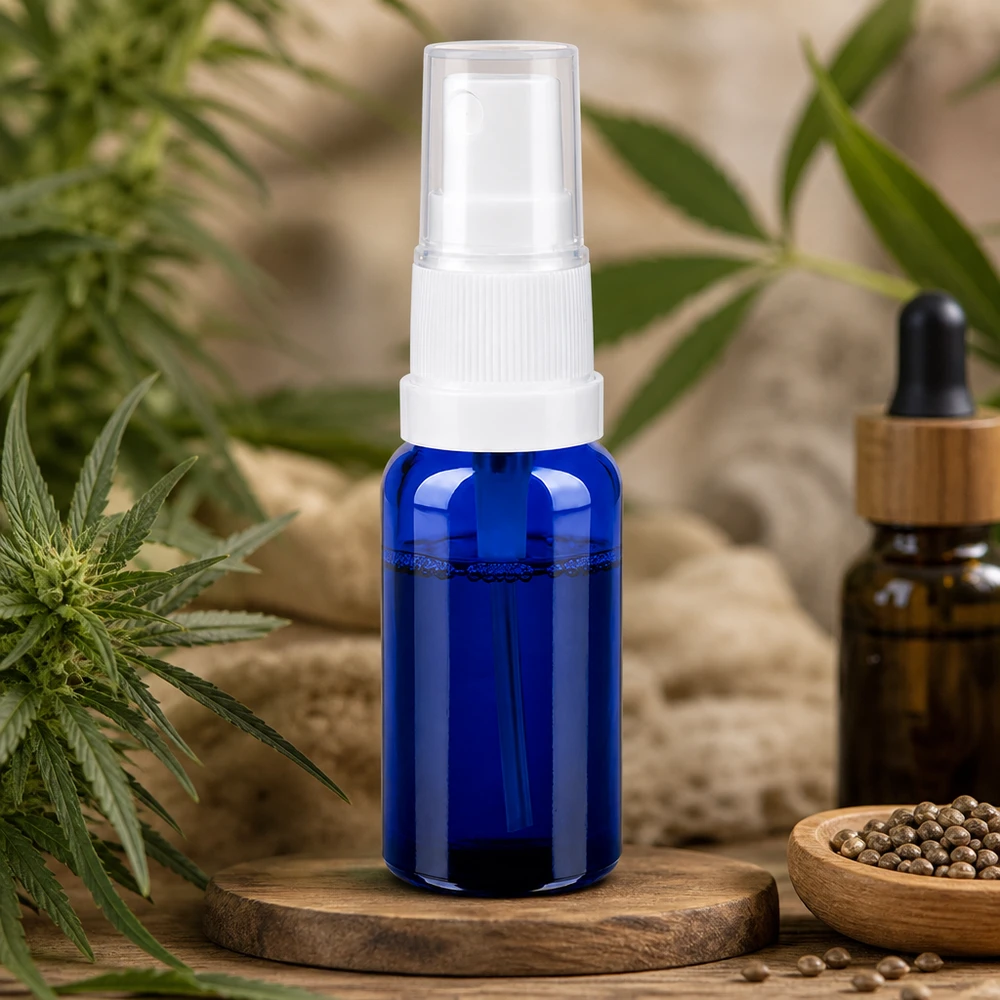 20 ml sprayflaske hvid/tr. STD BlueLine UT18/20 20 ml blå glasflaske med spraytilbehør til æteriske olier og naturkosmetiske produkter