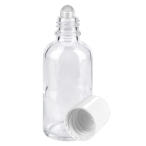 Apoteksflaske klar 50 ml roll-on hætte hvid Apoteksflaske klar 50 ml roll-on hætte hvid