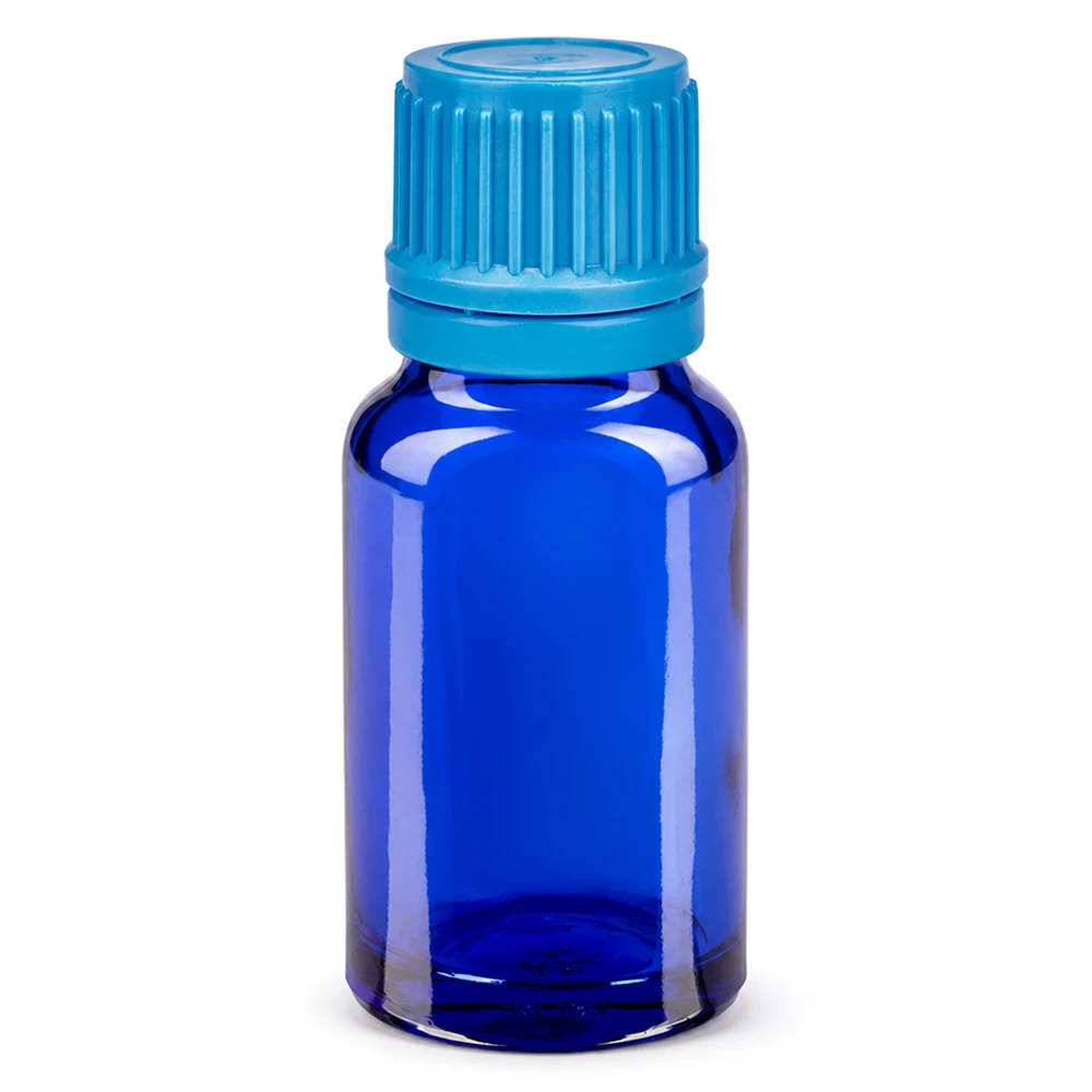Blå 10 ml glasflaske med skruelåg til æteriske olier og kosmetik