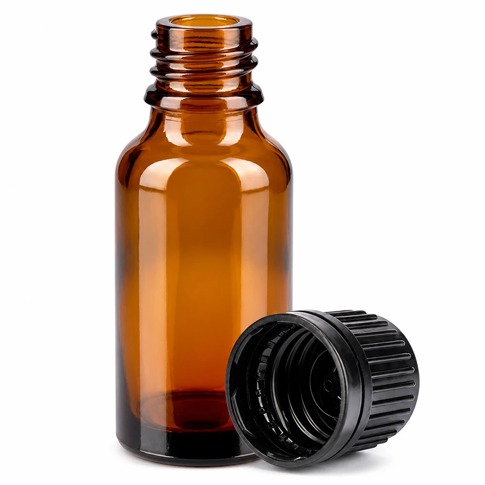 20 ml flaske 11 mm SV sort OV BrownLine UT18/20 Lille 20 ml apotekerflaske af brunt glas med 11 mm tråd til medicin og tinkturer