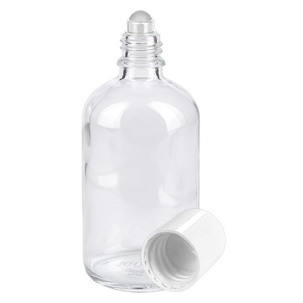 Apoteksflaske klar 100 ml roll-on hætte hvid Apoteksflaske klar 100 ml roll-on hætte hvid