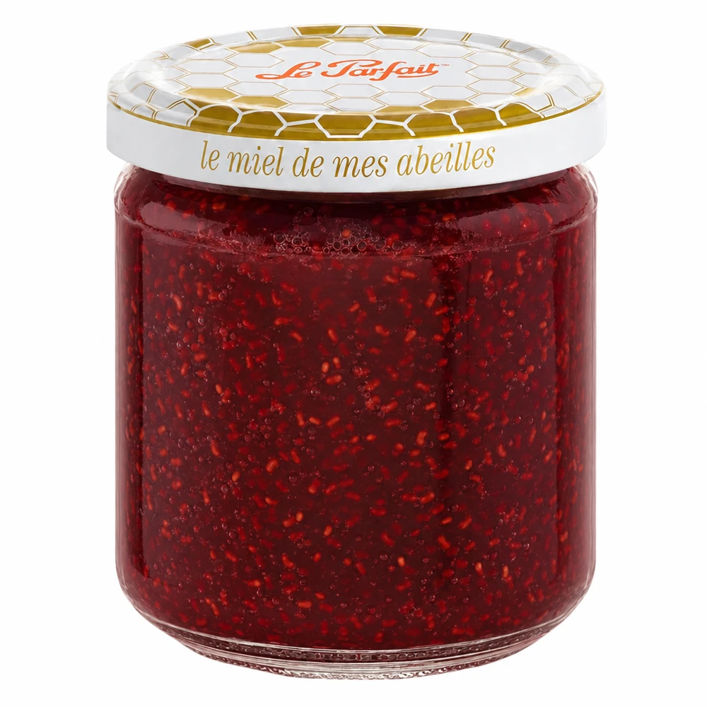 Le Parfait® honningglas 212 ml Ø63 mm Le Parfait Honningkonservesglas 212 ml med gyldent honningkagelåg fyldt med rød jordbærmarmelade