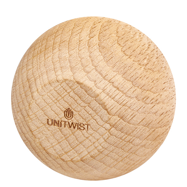 UNiTWIST trækugle (bøg) til WECK RR60 UNiTWIST bøgetræskugle nærbillede af årer og logo WECK RR60 lågknap reservedel