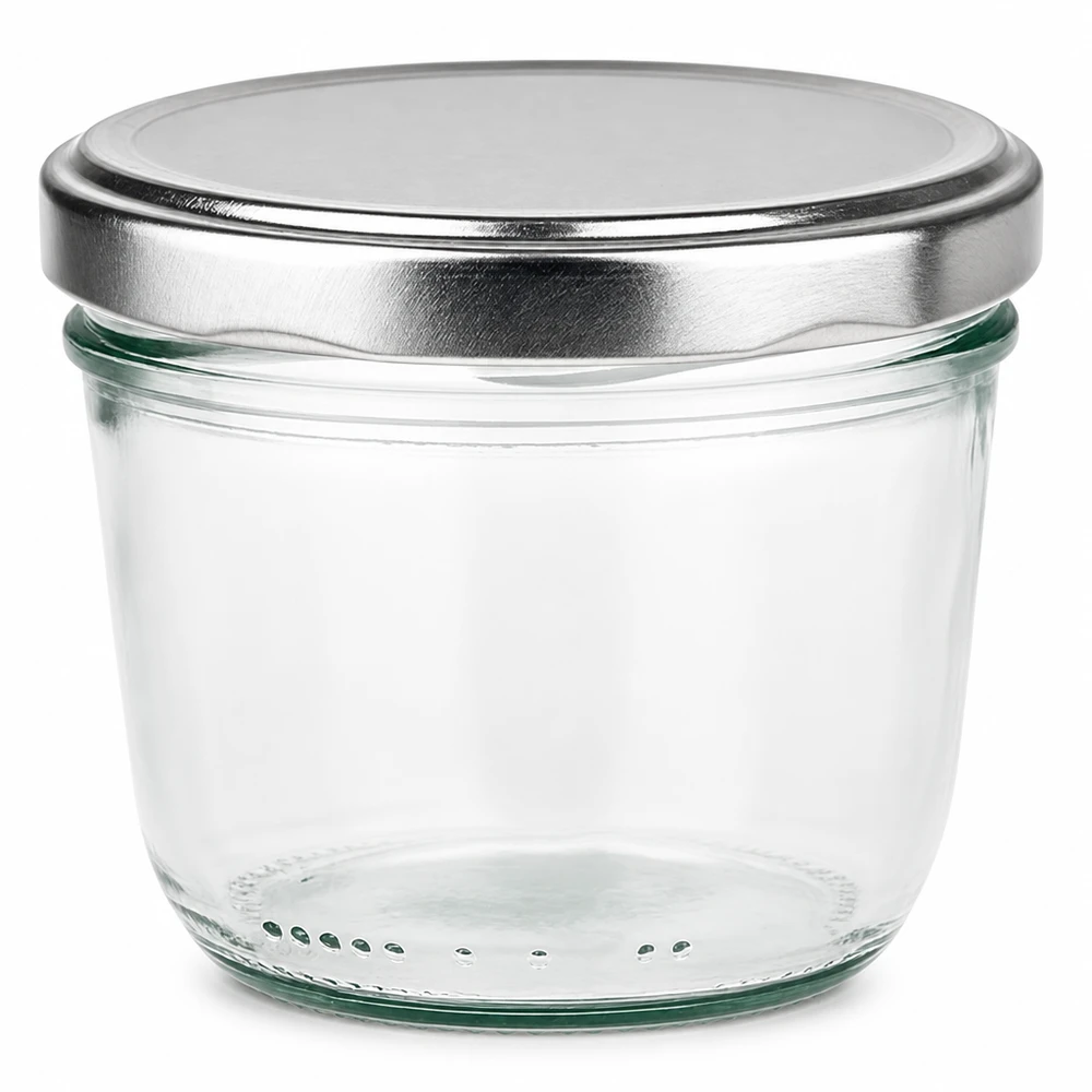 230 ml Briller med BasicSeal-låg sølv UNiTWIST 230 ml glas med sølvfarvet BasicSeal-låg tomt, gennemsigtigt syltetøjsglas