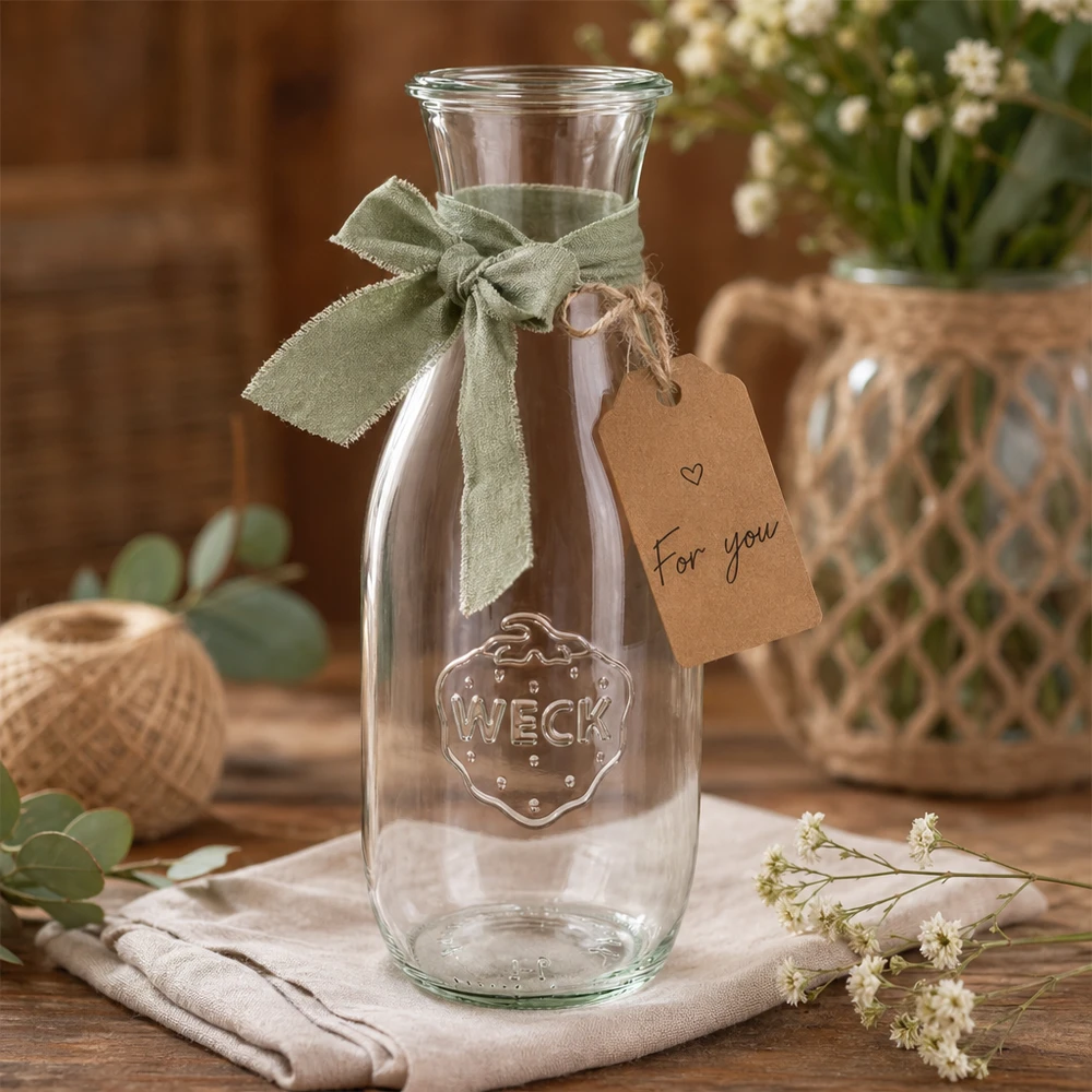 1062 ml saftflaske WECK RR60 WECK juiceflaske 1062ml RR60 dekorativ med grønt bånd og gavemærke Til dig mellem blomsterne