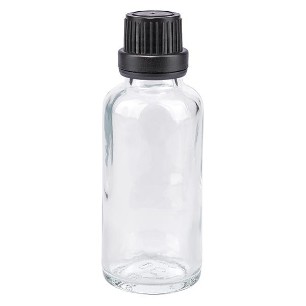 Apoteksflaske klar 30ml dryp v. Pr. 2mm sort OV Apoteksflaske klar 30ml dryp v. Pr. 2mm sort OV