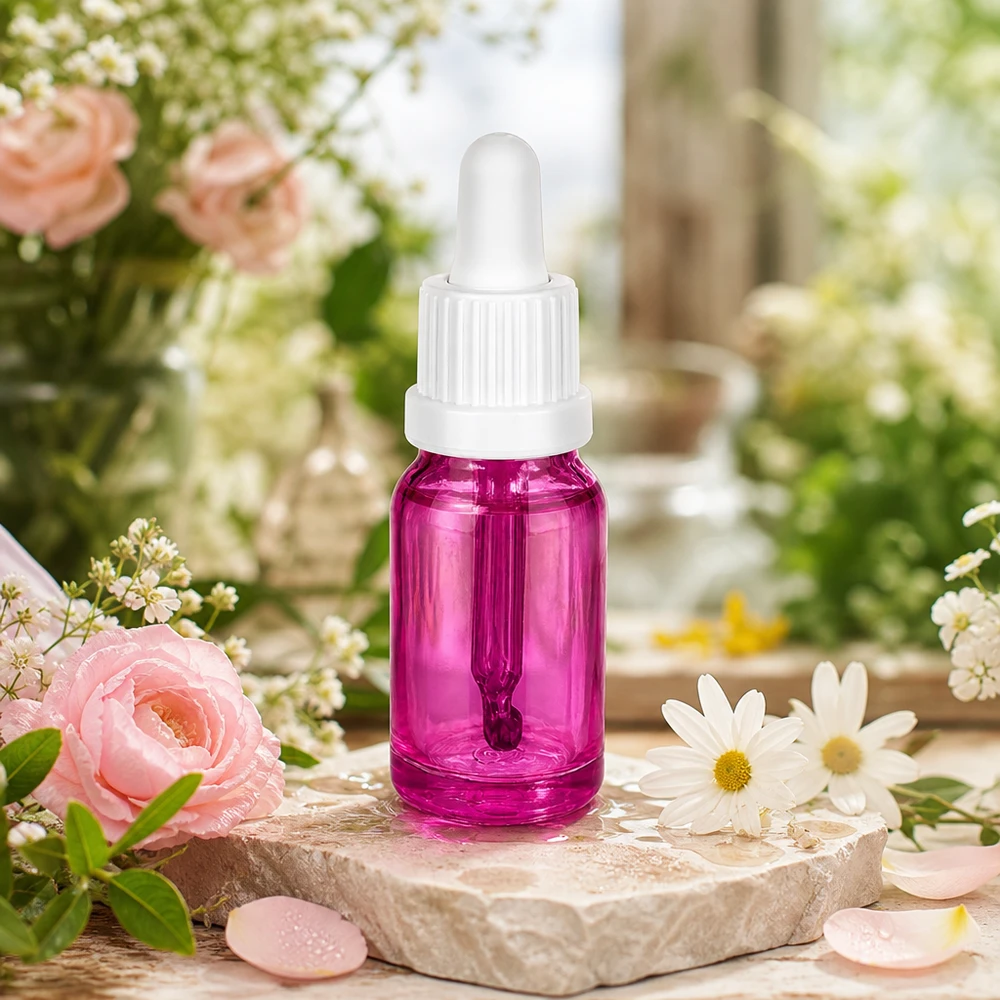 10 ml pipetteflaske hvid Originality skruelåg PurpleLine UT18/10 Lille pipetteflaske 10 ml lavet af violet glas til æteriske olier OV PurpleLine UT18/10
