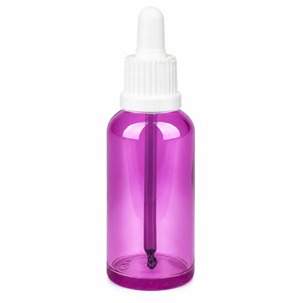 50 ml pipetteflaske hvid Originality skruelåg PurpleLine UT18/50 50 ml pipetteflaske i lilla transparent med hvid hætte til præcis dosering