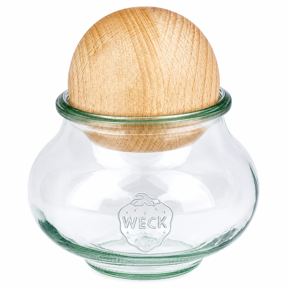 560 ml smykkekrukke WECK RR80 med trækugle bøg WECK smykkekrukke 560ml RR80 med bøgekuglelåg opbevaringskrukke i træ med korkforsegling transparent