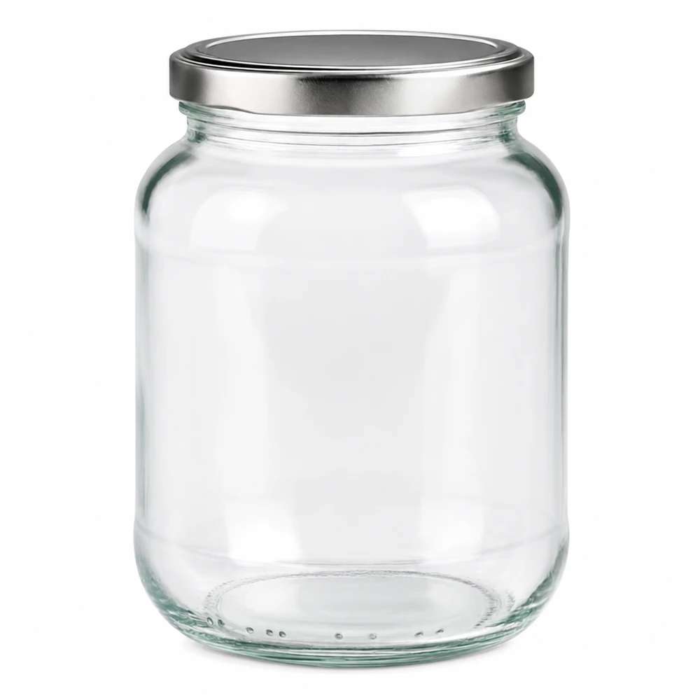 370 ml oval krukke med BasicSeal-låg sølv UNiTWIST 370 ml ovalt syltetøjsglas med sølvfarvet BasicSeal-skruelåg til marmelade og konserves